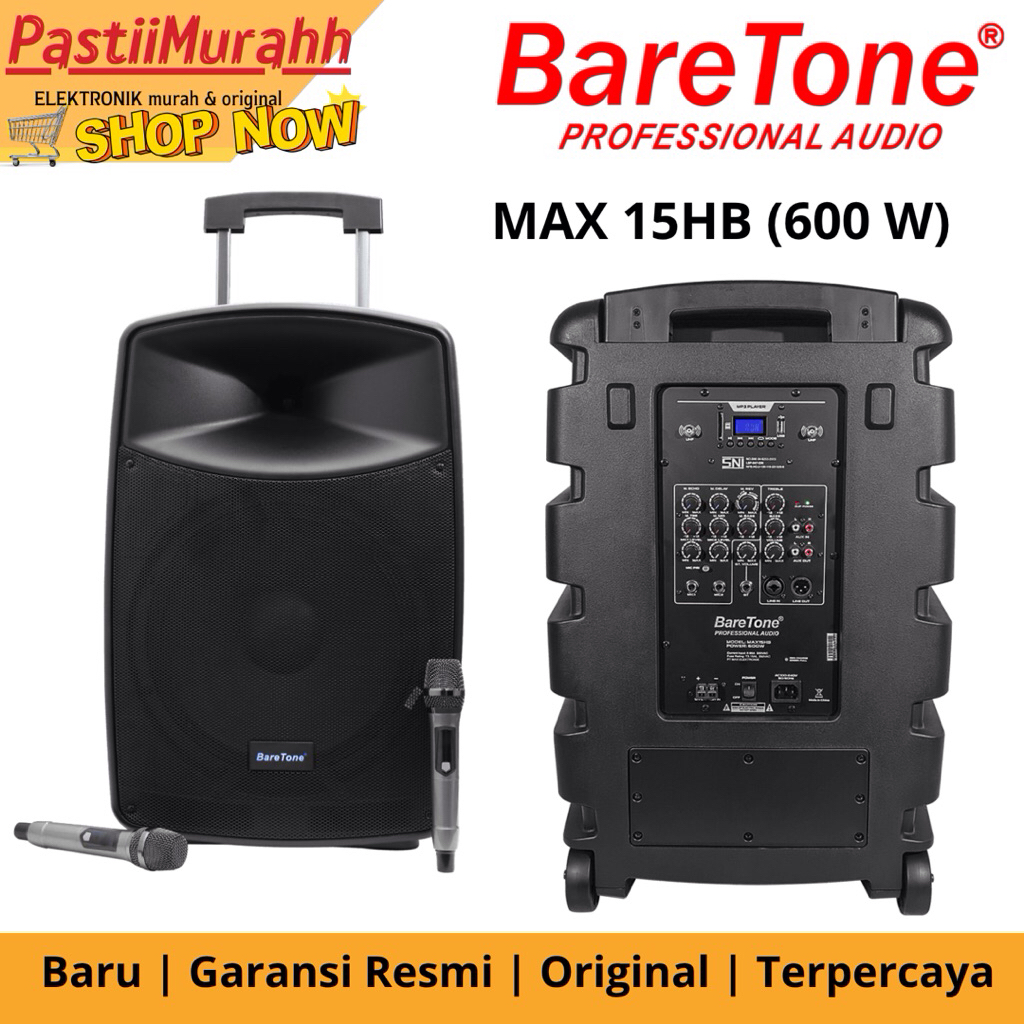 BARETONE PORTABLE SPEAKER MAX 15HB (15 inch) 600 watt speaker portable baretone bluetooth