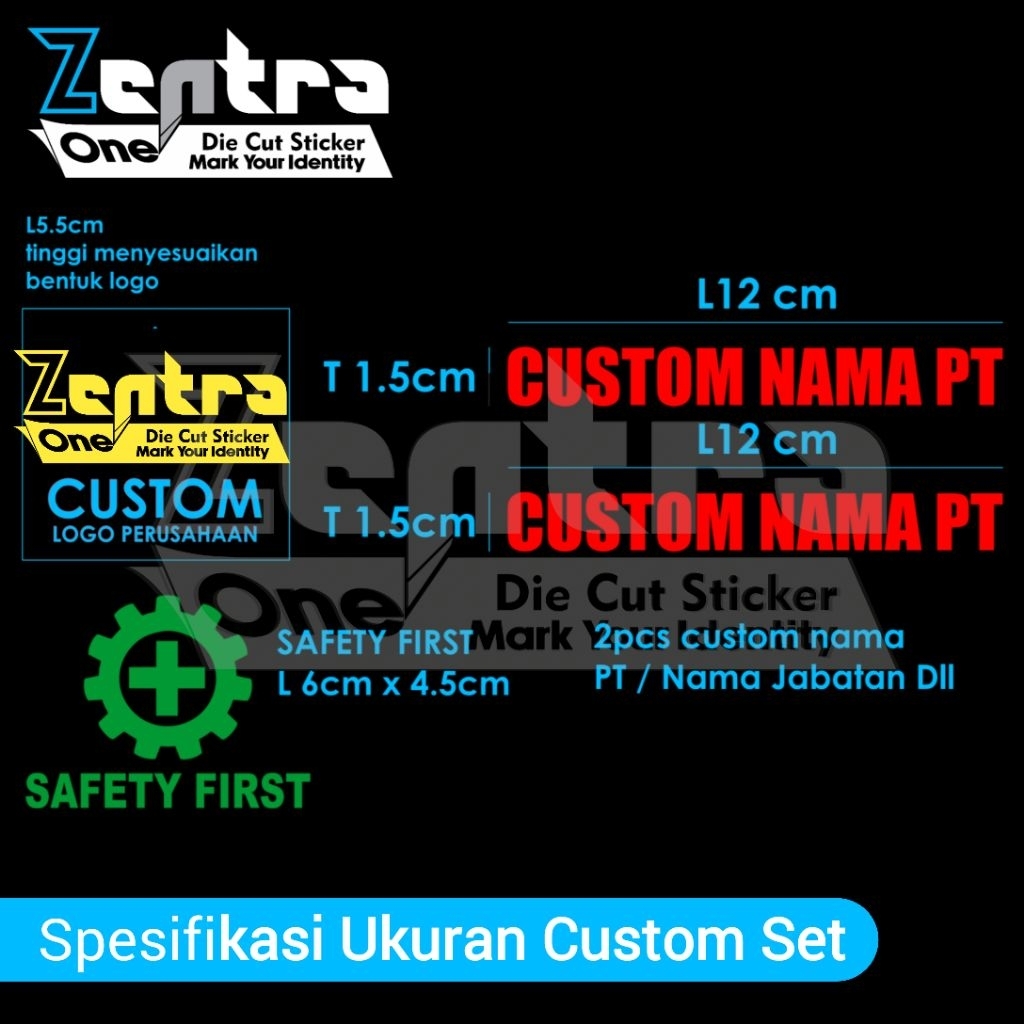 Stiker Helm Industri / Proyek Custom Cutting Reflektif + Logo & Nama Perusahaan. Versi 3 Striping He