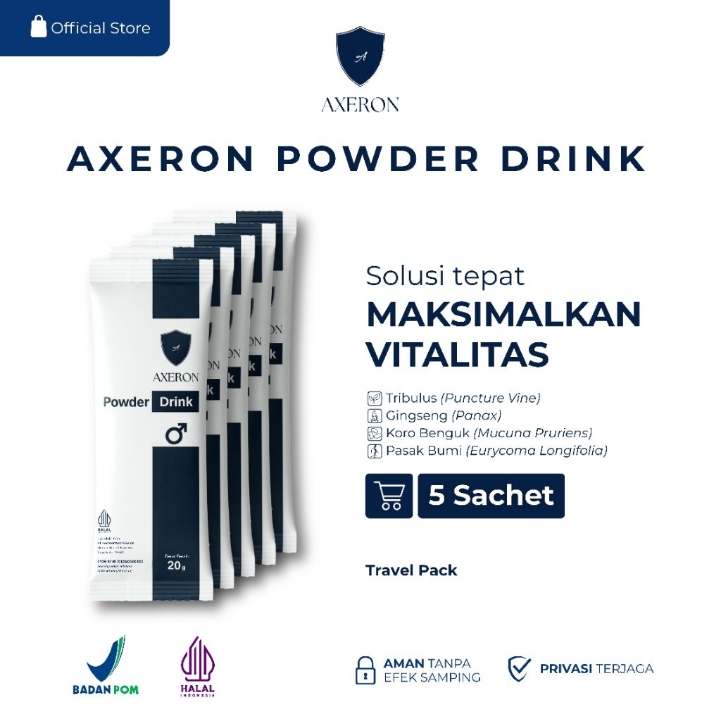 Axeron Powder Drink - [5 Sachet] Minuman Kesehatan untuk Pria dengan Ekstrak Tribulus Terrestris - T