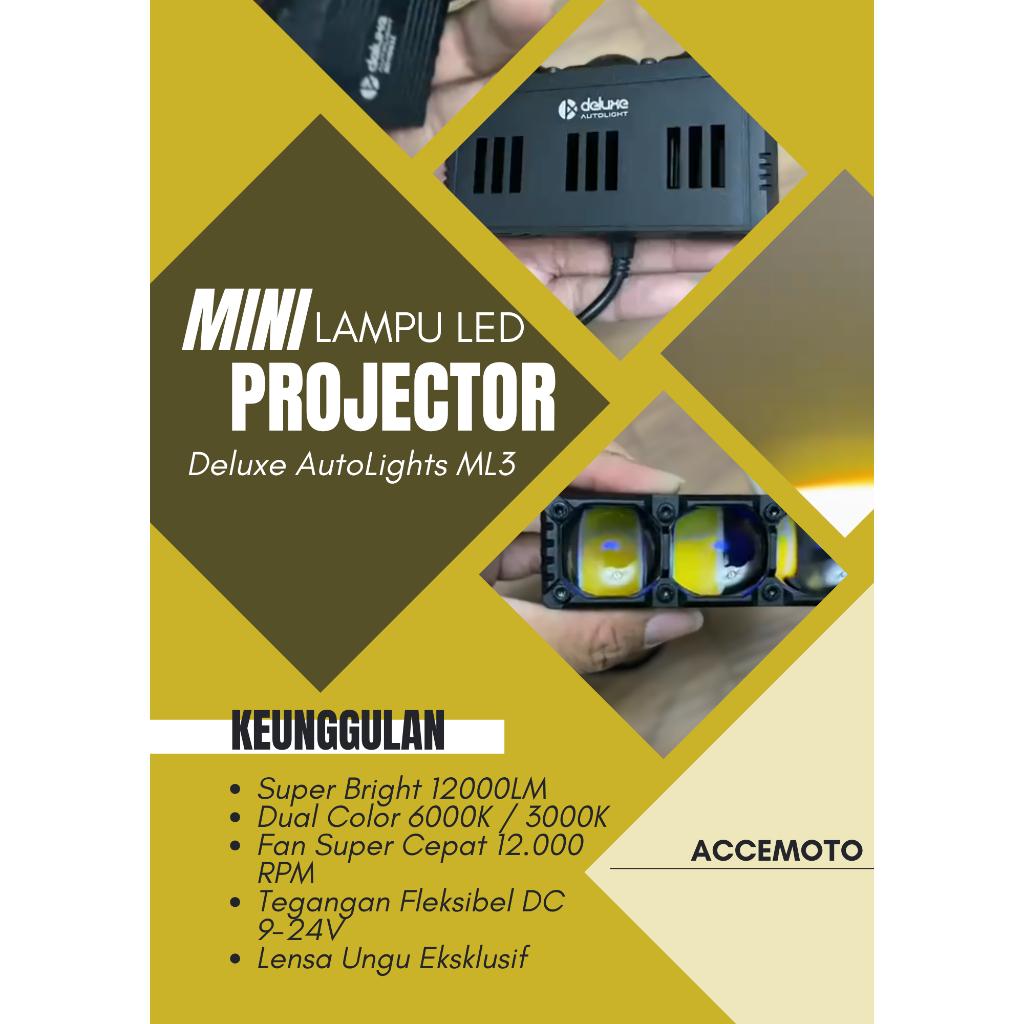Lampu Tembak 3 Mata Deluxe Autolight ML3 Laser Gun Putih Kuning 2 Warna Mobil Motor