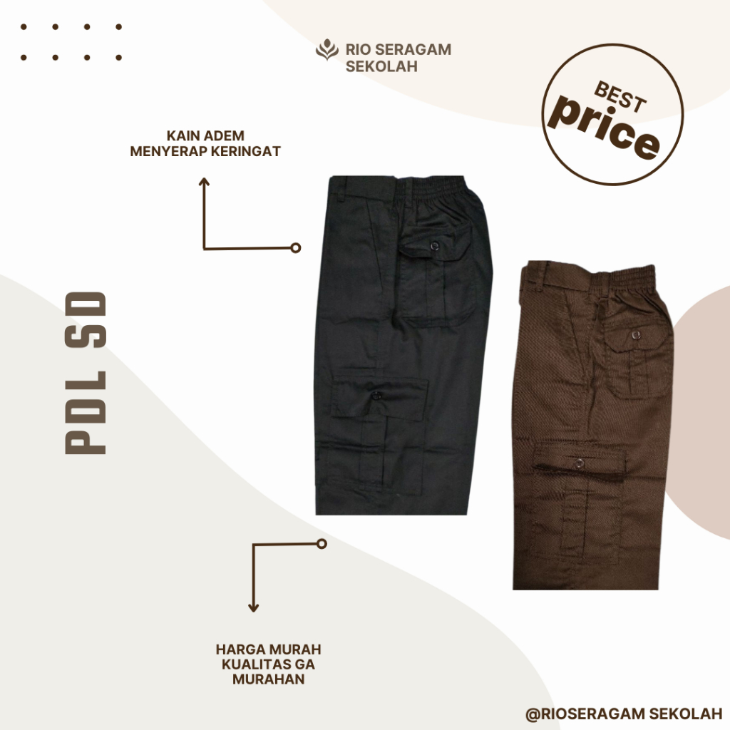 CELANA PRAMUKA PDL SD PANJANG, SERAGAM PRAMUKA PDL LAPANGAN, CELANA PDL SD JUMBO