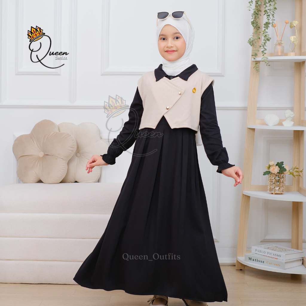 Ayda Gamis Anak Perempuan bahan Rayon Twill Mix Knit  / Gamis Anak Tanggung usia 3-12 thn / Gamis Re