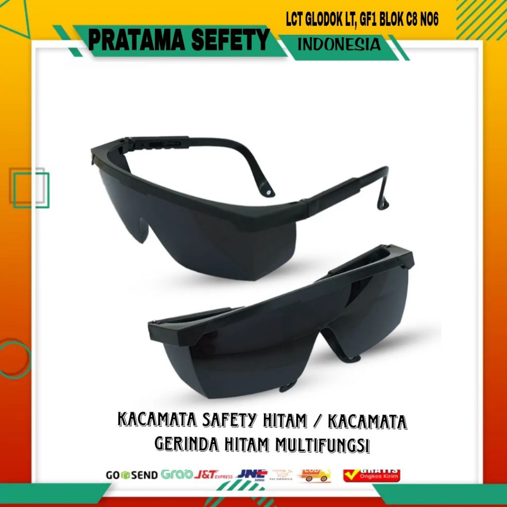 Kacamata Safety Hitam / Kacamata Gerinda Hitam Multifungsi