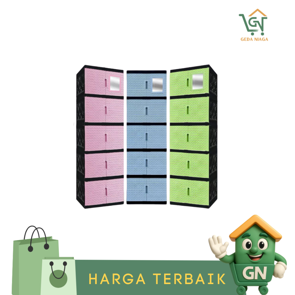 AKAKO - Lemari 2 Pintu Bilpin Akako Diamond Lemari Pakaian Jumbo Susun 5 + Kaca