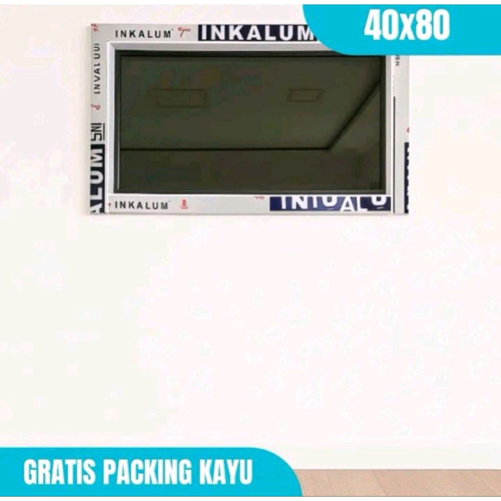 Jendela aluminium kaca mati ukuran 40x80 lengkap kusen dan kaca. Tinggal pasang saja