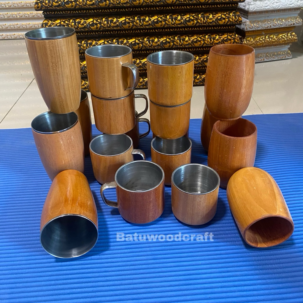 Gelas Stainless Kayu Gelas Tinggi Cangkir Mug Sloki Stainless Kayu Mahoni