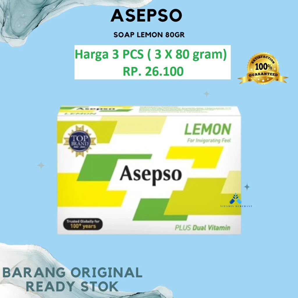 (3 PCS )Sabun Asepso Kuning Sulphur - Batang 80 gr / Untuk Kulit Berjerawat atau Acne Skin