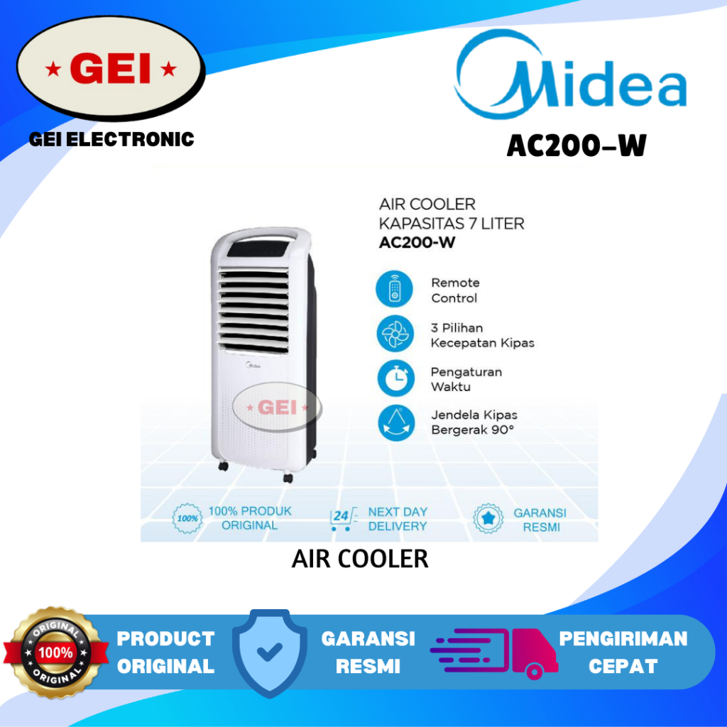 Midea AC200-W Air Cooler 7 Liter - AC200 W - 3 In 1 Cooler-Purifier-Humidifier