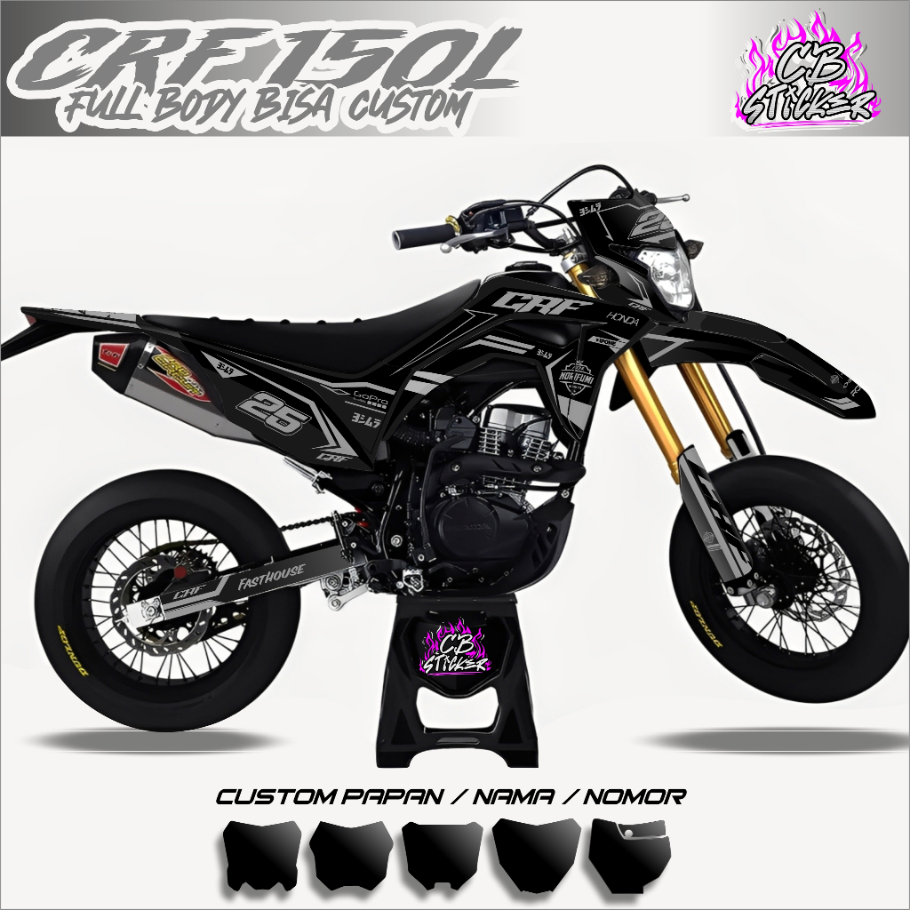 decal silver abu hitam stiker crf 150L full body desain custom free request  bagus keren terjangkau