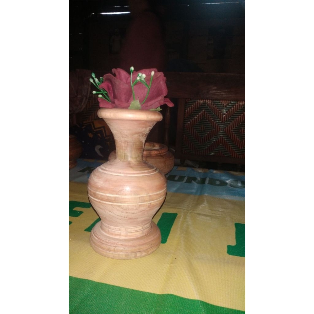 Vas Bunga Kayu Jati Asli Blora Minimalis Dekorasi Rumah & Meja Tamu /Vas Bunga Kayu Jati Asli Blora 