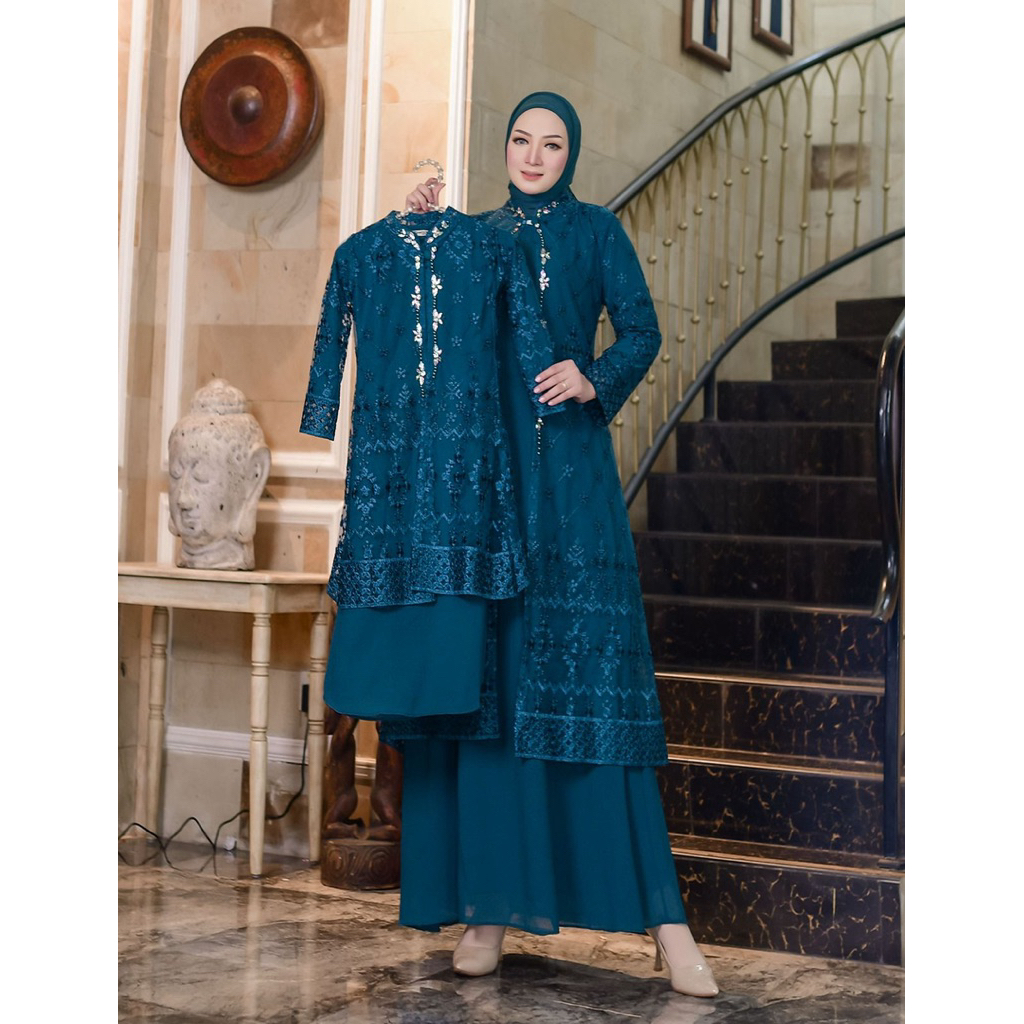 Gamis couple ibu dan anak (warna Emerald Blue)Gamis outher lepas pasang -Gamis couple ibu anak kekin