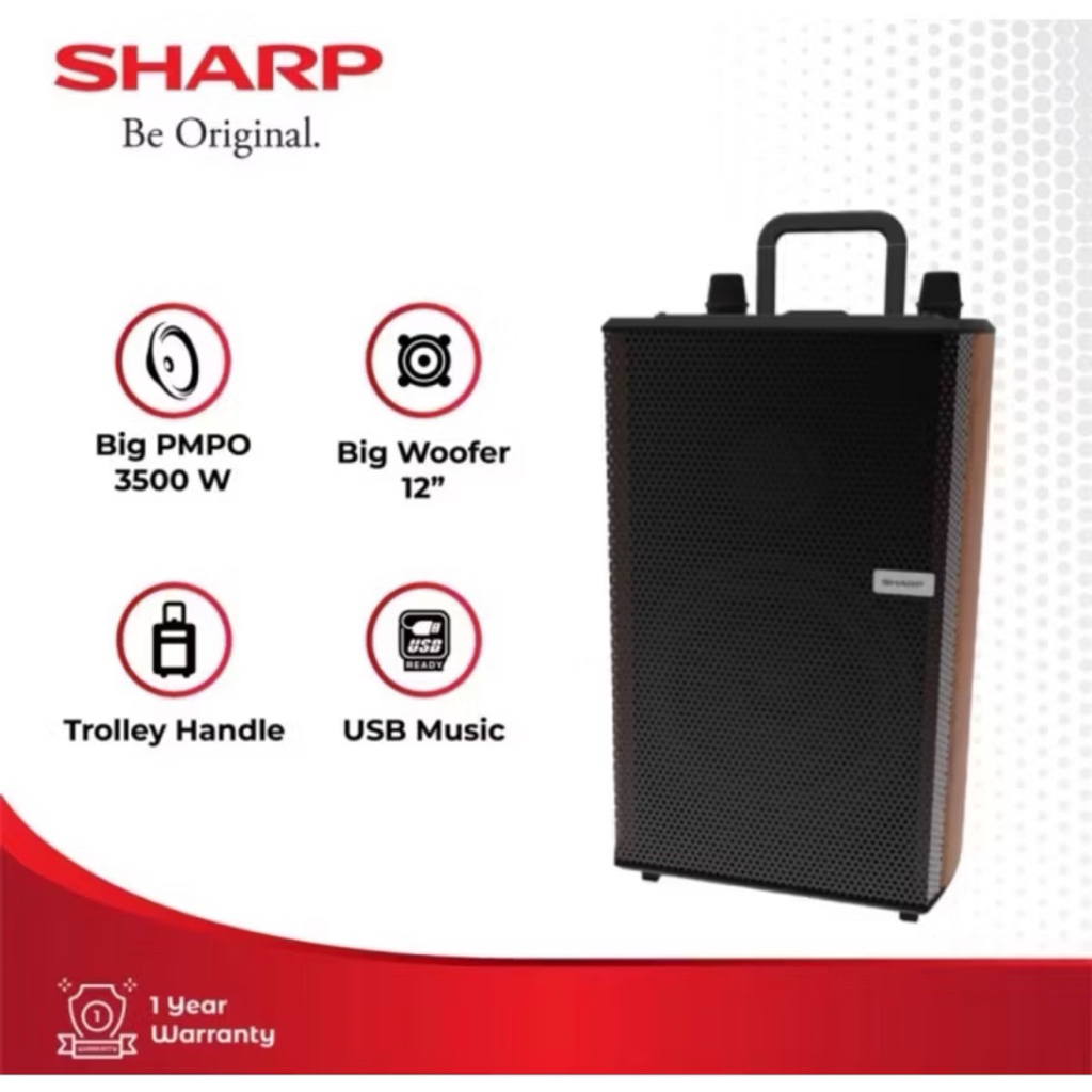 SHARP SPEAKER TROLLEY CBOX-TR12MBO FREE 2 MIC WIRELESS - SPEAKER AKTIVE SHARP 12 INCH - SPEAKER BLUE
