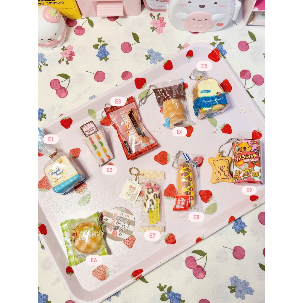 various trinkets gachapon food snack roti squishy