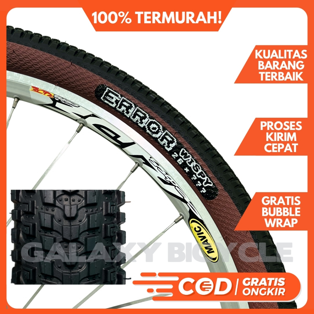 Ban Luar Sepeda Kalcer 26 x 2.125 Gumwall Tanwall Skinwall Wispy Error Ban Sepeda Gunung MTB Federal