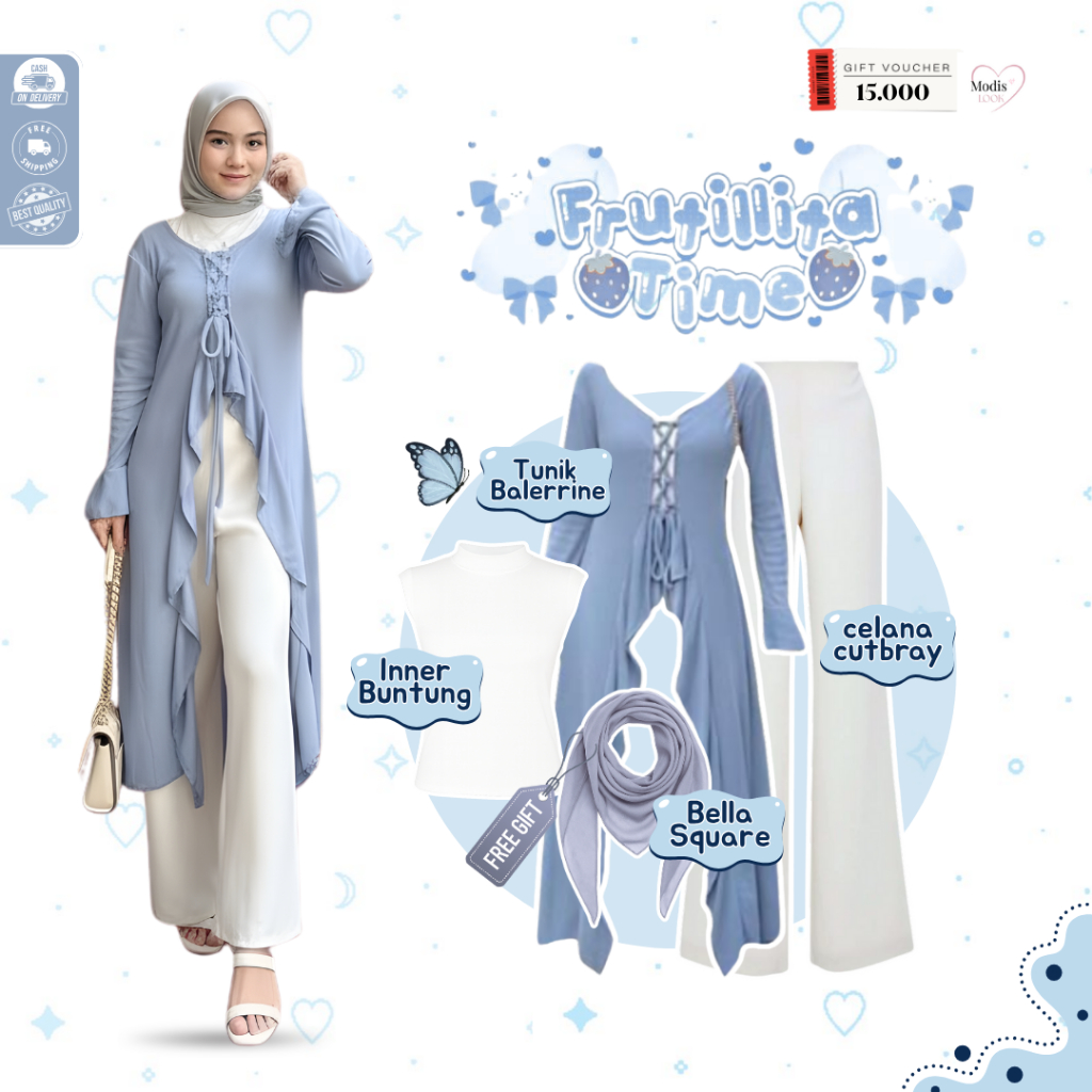 Electra OOTD Kondangan Cantik ( Hijab + Inner + Tunik + Celana ) One Set Remaja - ML 123
