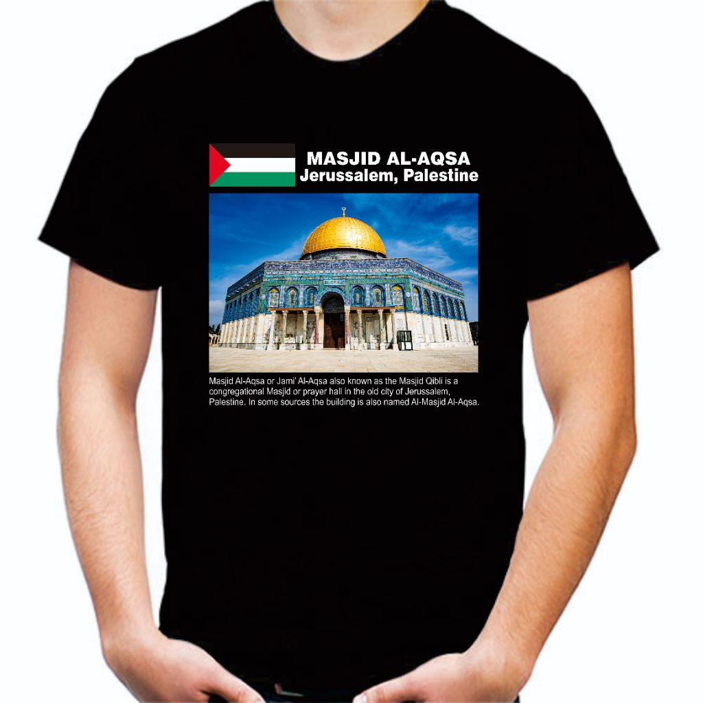 Kaos T shirt Masjid Al Aqsa Jerusalem Palestine palestina, kaos baju masjid Al Aqsa, kaos baju kota 