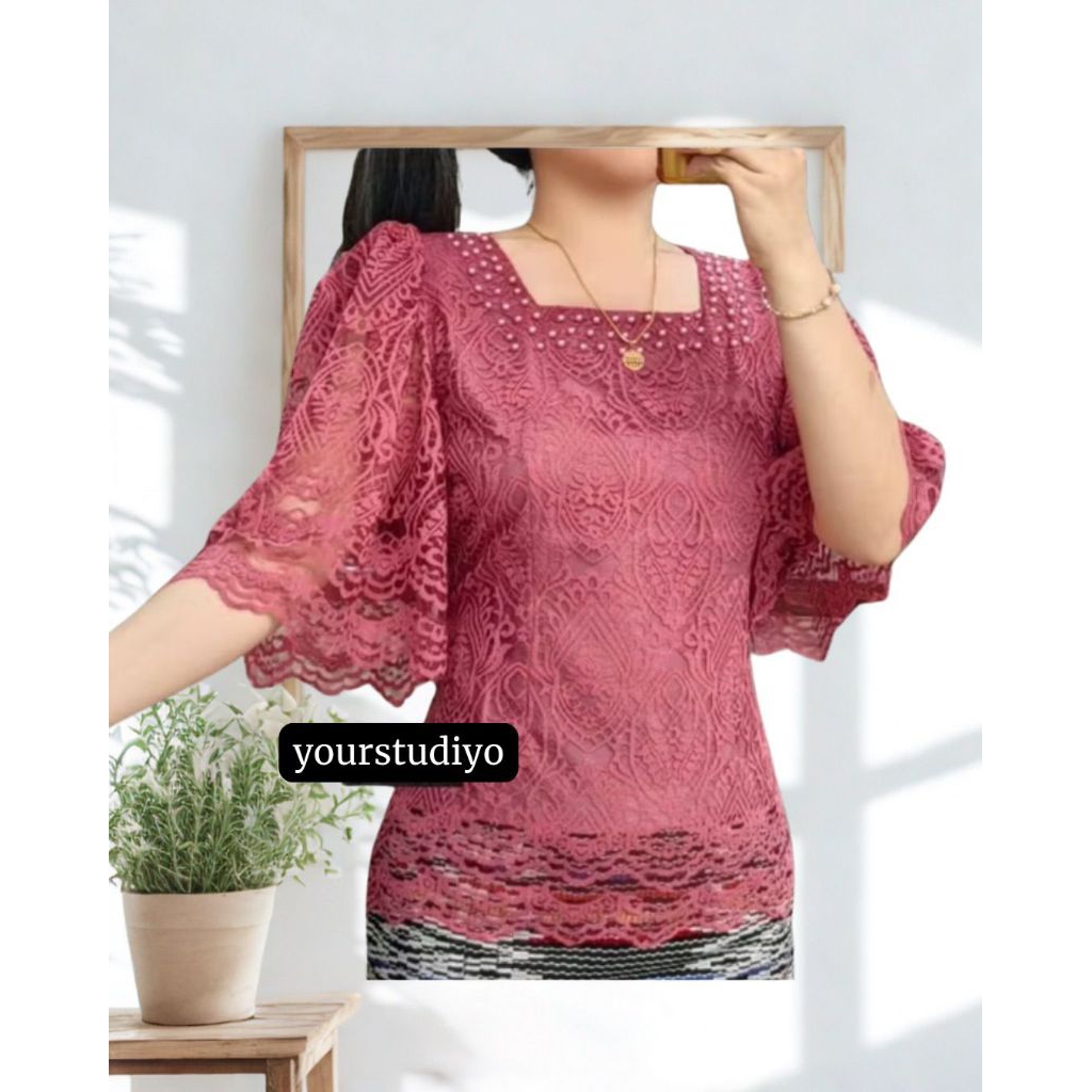 Kebaya Brokat Lengan Kembang, Kebaya Brokat Wanita Terbaru, Atasan Renda Wanita, Kebaya Batak Medan,