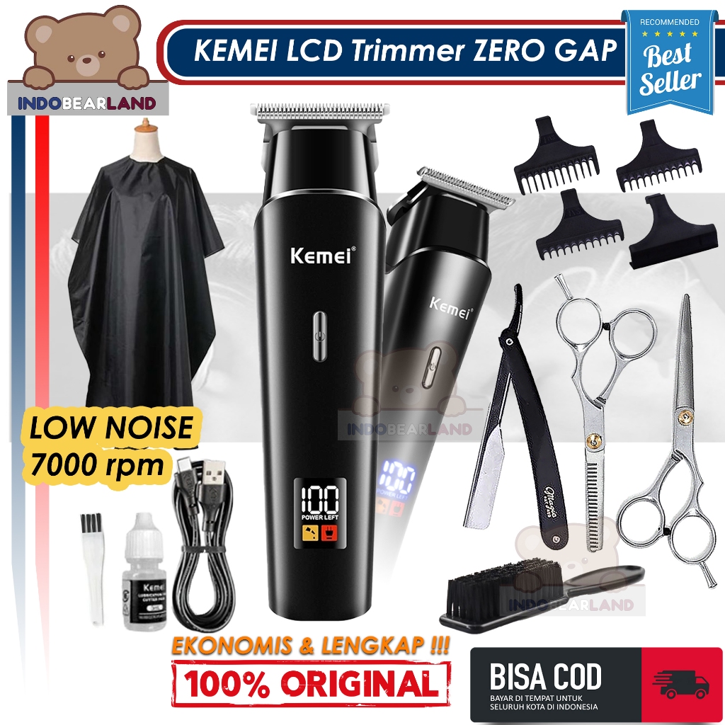Mesin Cukur Rambut Hair Trimmer Digital LCD Zero GAP Cas Listrik Set Lengkap Dengan Jubah & Gunting