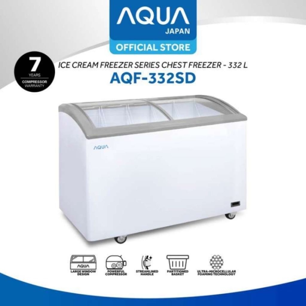 AQUA Sliding Chest Freezer AQF-332SD Glass Door 332 Liter Kaca