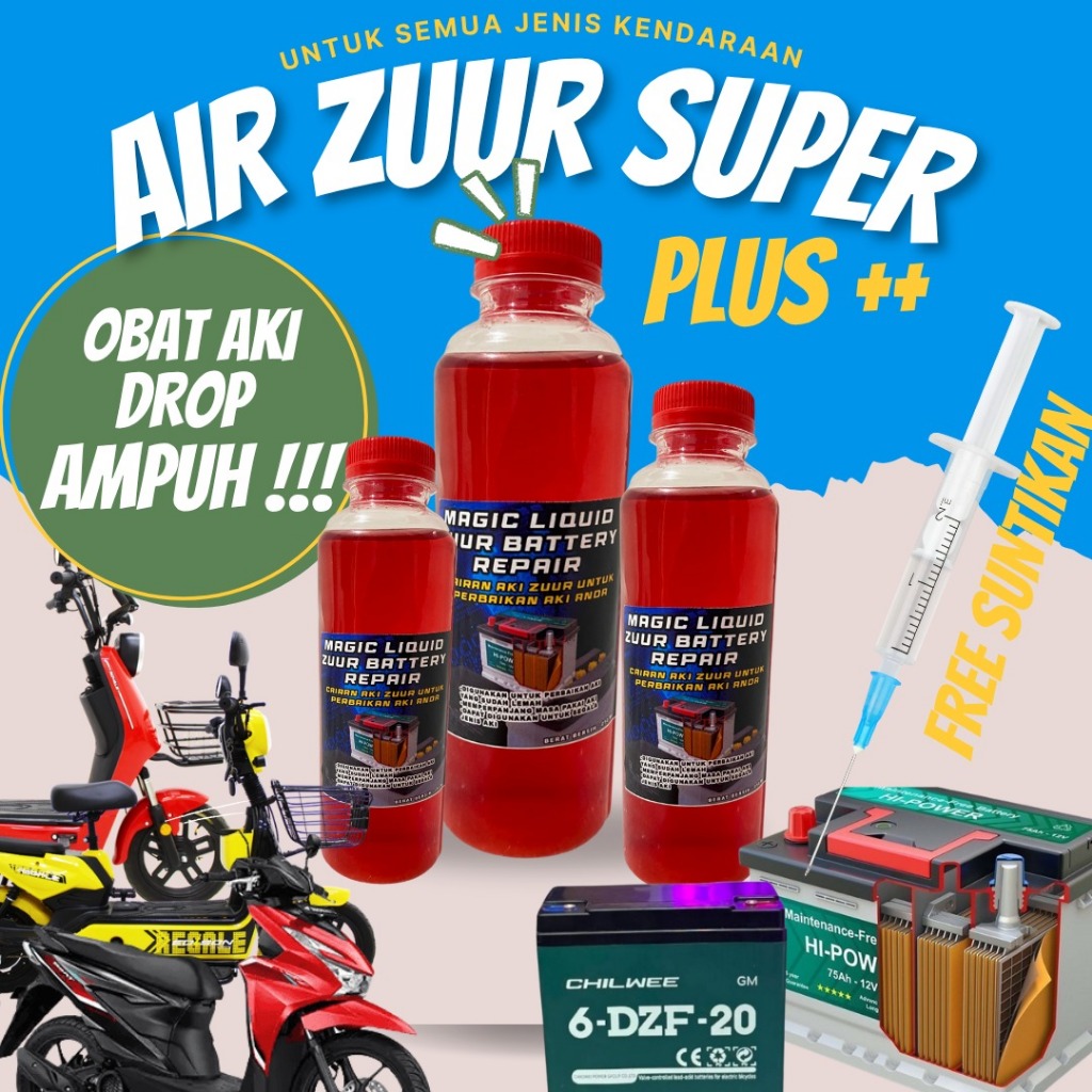 Air Aki Zuur Merah | Magic Zuur Cairan Perbaikan Aki Kering Basah Motor Mobil Sepeda Listrik | Obat 