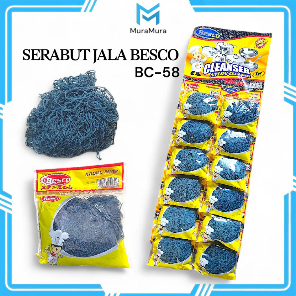 12 pcs Serabut Jala Nylon Besco BC-58 Spons Cuci Piring Anti Gores Kawat Jaring Pembersih Panci Waja