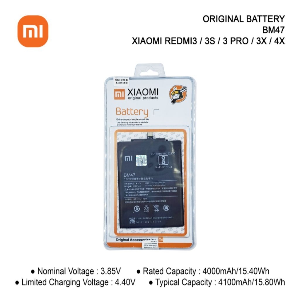 ORIGINAL BATERAI XIOAMI BM47/BATERAI XIOAMI REDMI 4X/REDMI 3/3s/3X ORIGINAL