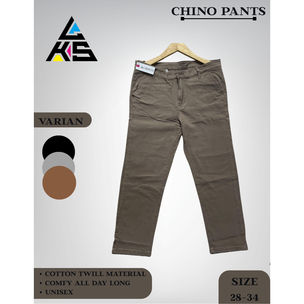 Lakosta Celana Pria Chino Premium Panjang 100cm Coklat Slimfit - LKS Celana Chino Panjang Pria Chino