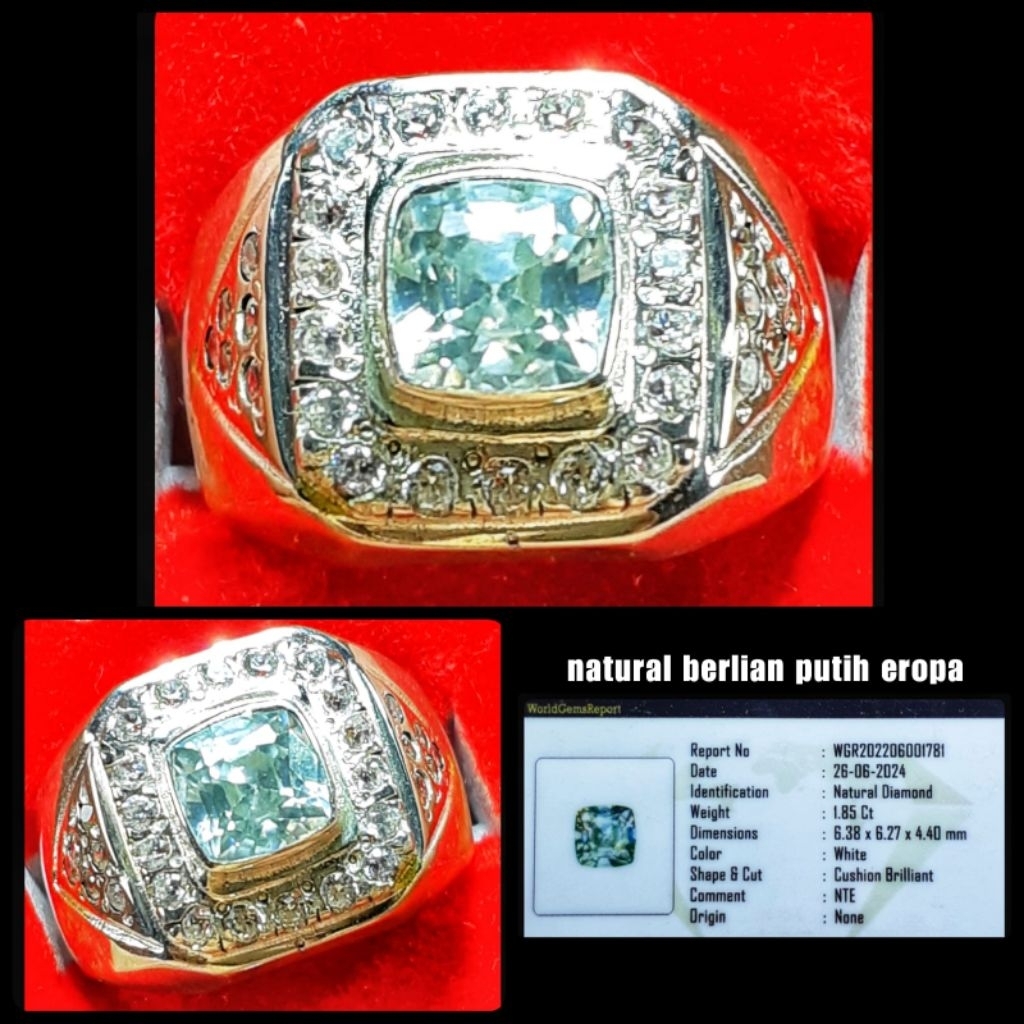 BATU MULIA BERLIAN PUTIH ASLI EROPA + RING SILVER