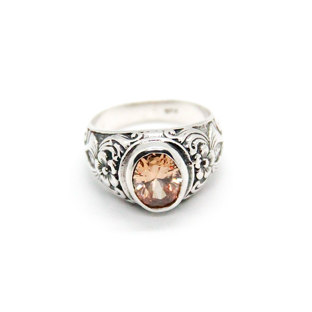 Cincin Pria Perak 925 Asli Batu Natural Citrine Model Oval