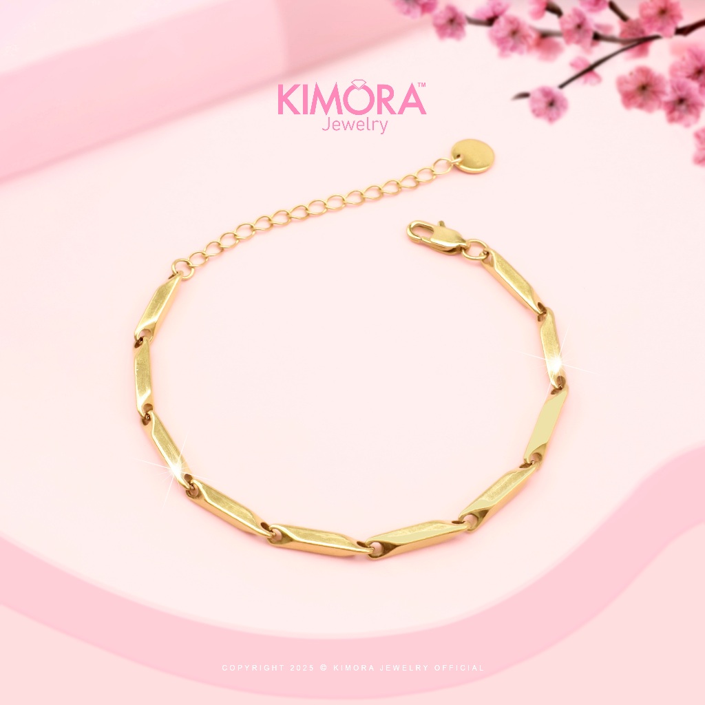 Kimora - Gelang Rantai Titanium Wanita Cantik Florence Lapis Emas Asli 18k Gtt02