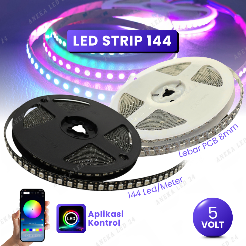 LAMPU LED STRIP RGB WS2812B 5V 144 LED PER METER LEBAR 8MM PCB PUTIH HITAM LAMPU LED RGB WS2812 8MM