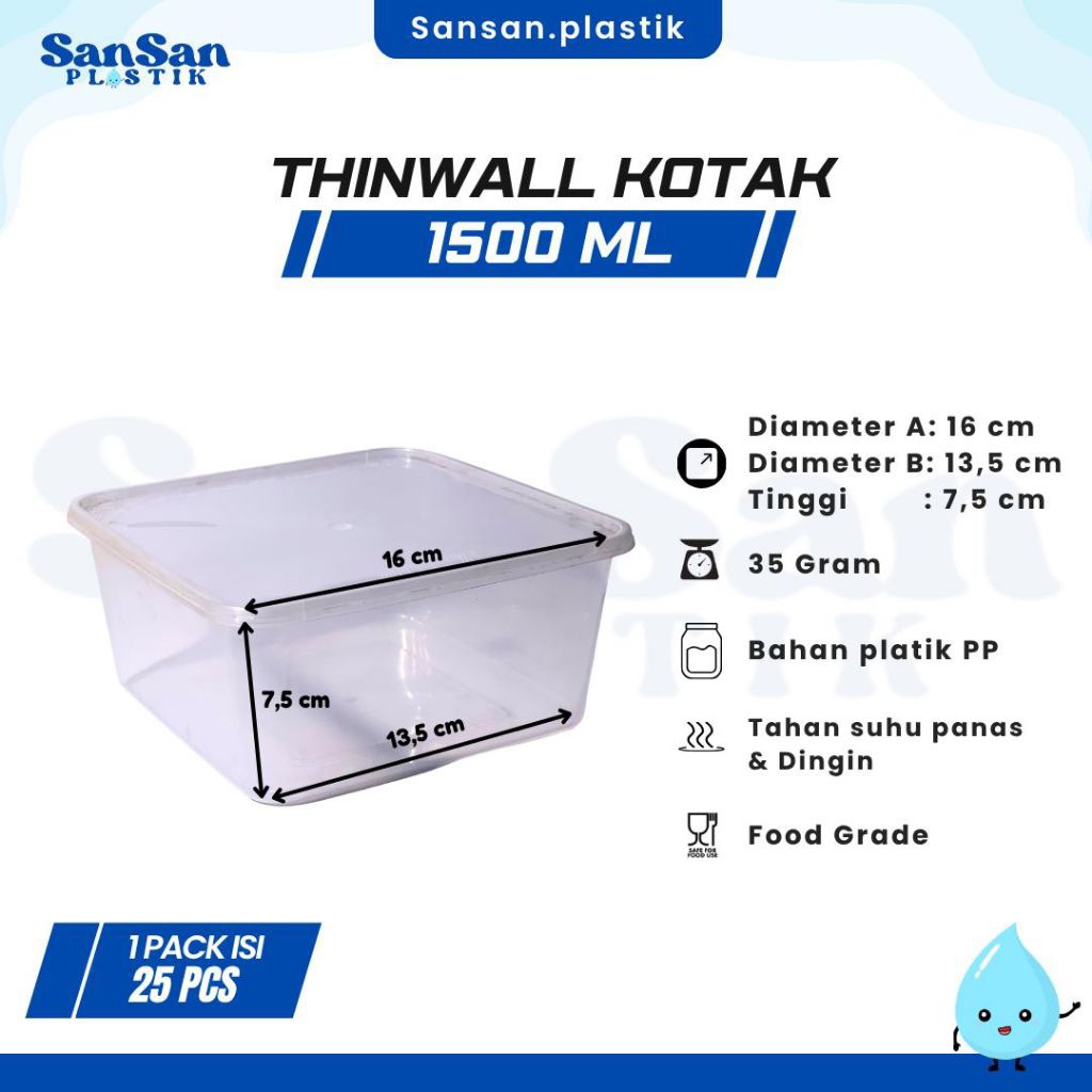 Thinwall kotak 1500 ml isi 25 pcs / thinwall 1500ml / thinwall 1500 ml / thinwall 1.5 liter