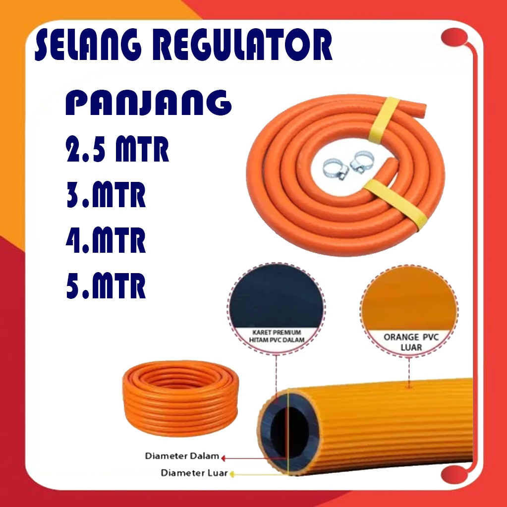 Selang Gas LPG Selang Kompor Regulator Anti Panas Bahan Tebal Warna Orange Asli SNI Anti Bocor Super