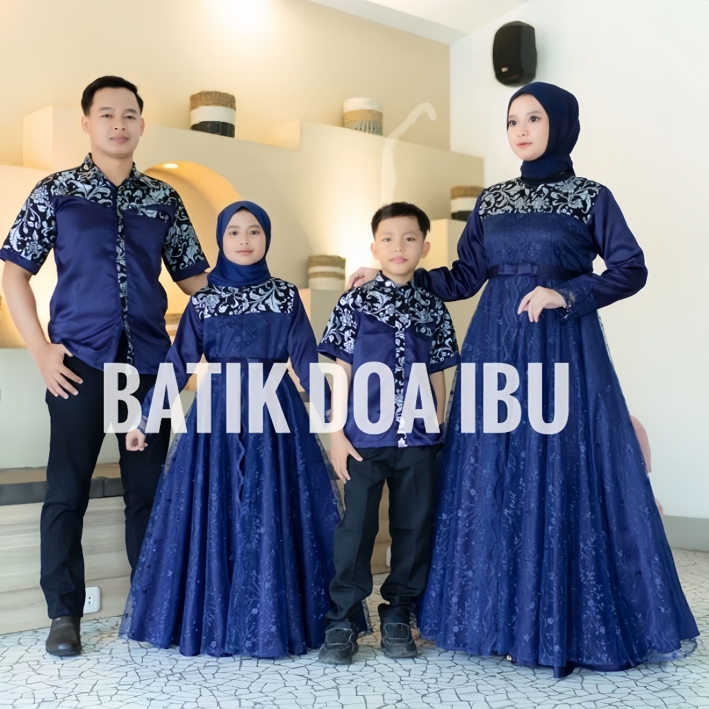 Gamis Couple Baju Kembaran Pakaian Sekeluarga Kapelan Batik Brokat Seragam Lebaran 2025 Set Suami Is