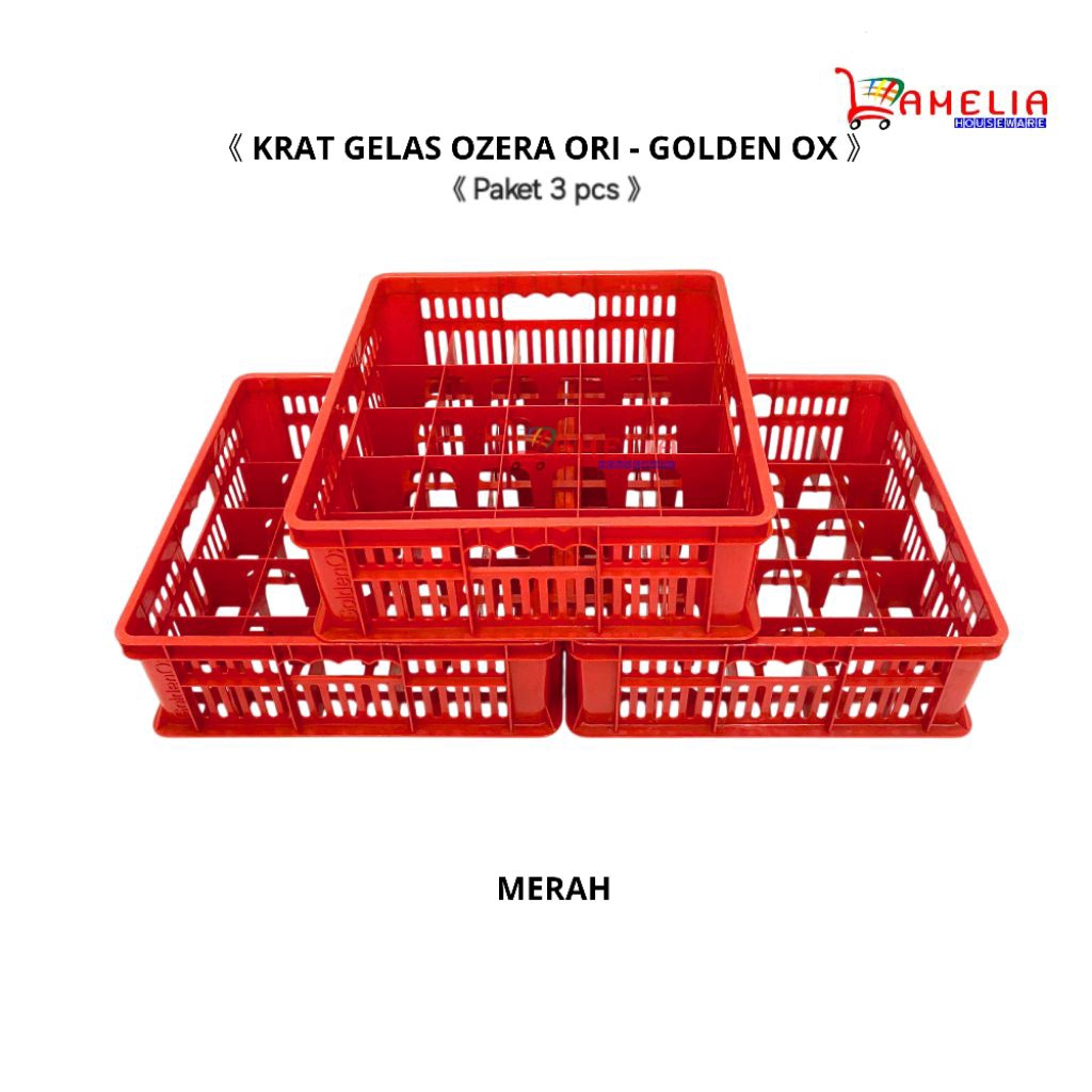 KRAT GELAS OZERA ORI - [Paket 3 pcs] ISI 25 SLOT GELAS - GOLDEN OX