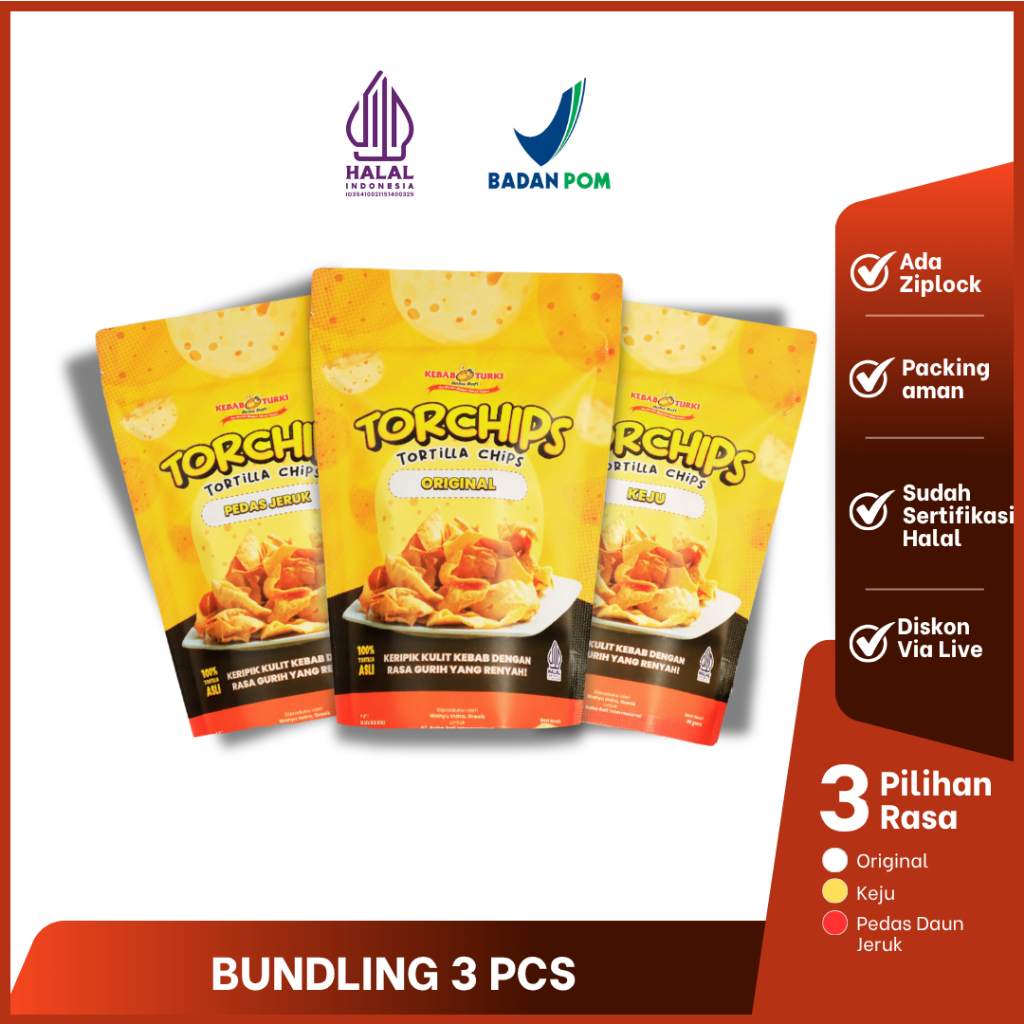 TORCHIPS - Keripik Tortila Kebab Rasa Original, Keju, dan Pedas Daun Jeruk by Kebab Turki Baba Rafi