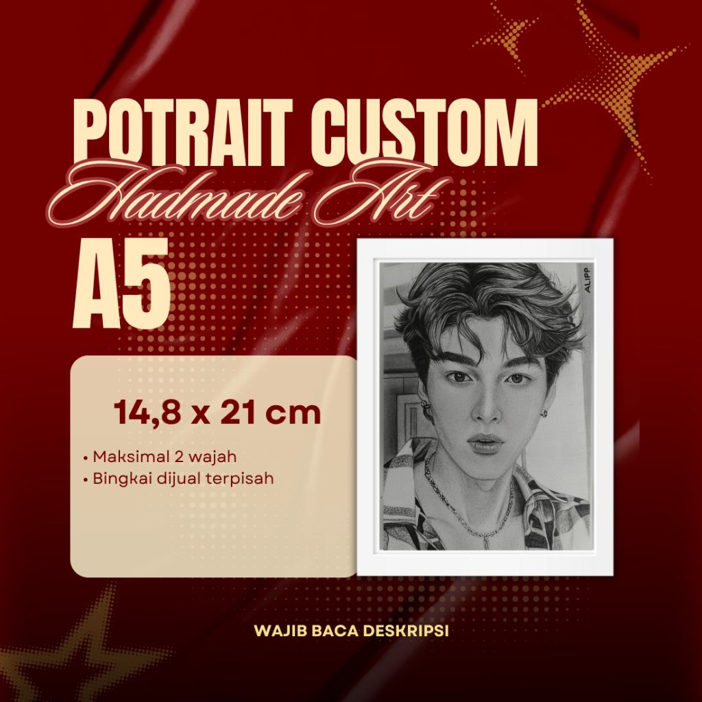 A5 Jasa gambar semi-realis custom (14,8cm x 21cm)