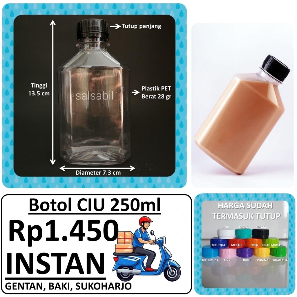 (INSTAN) Botol Ciu 250ml / botol plastik 250ml / botol madu (isi 100 botol)