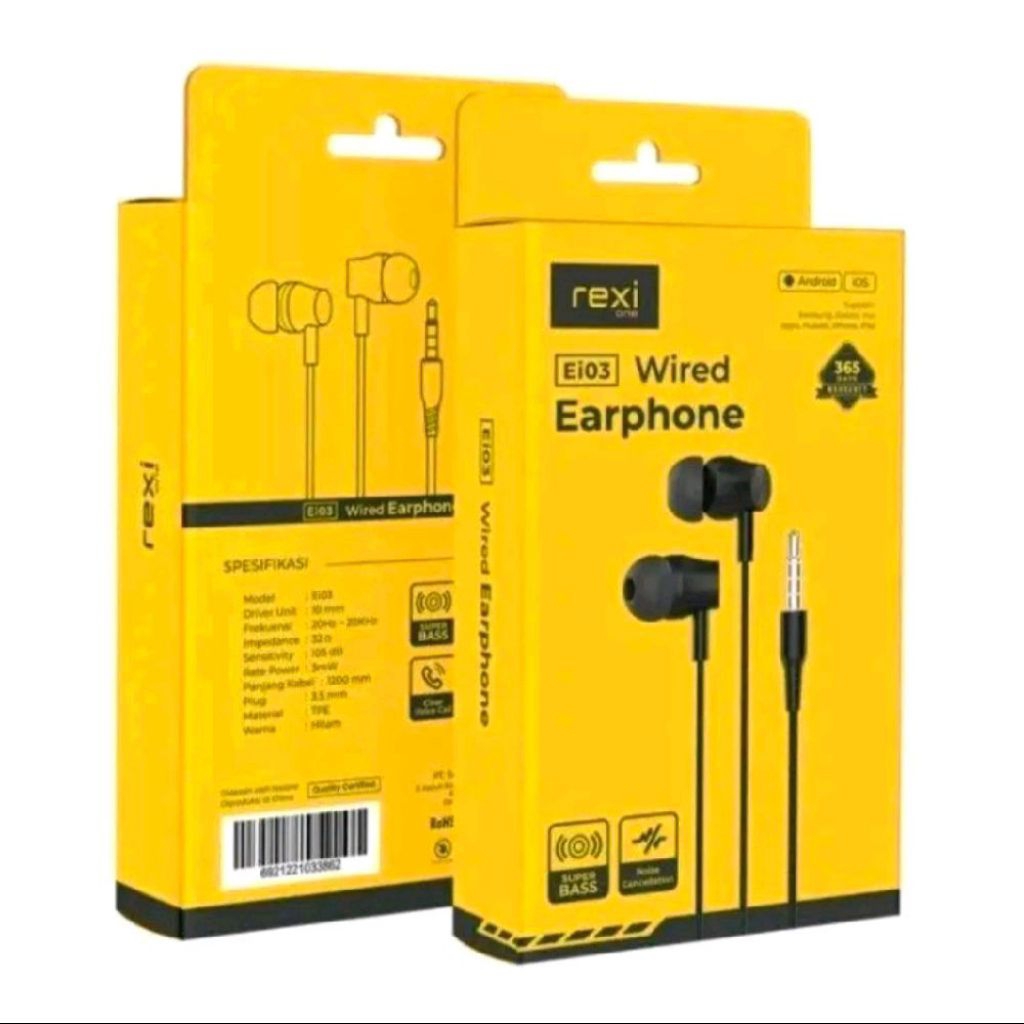 earphone wired [REXI Ei01//Ei03] HD stereo dynamic bass
