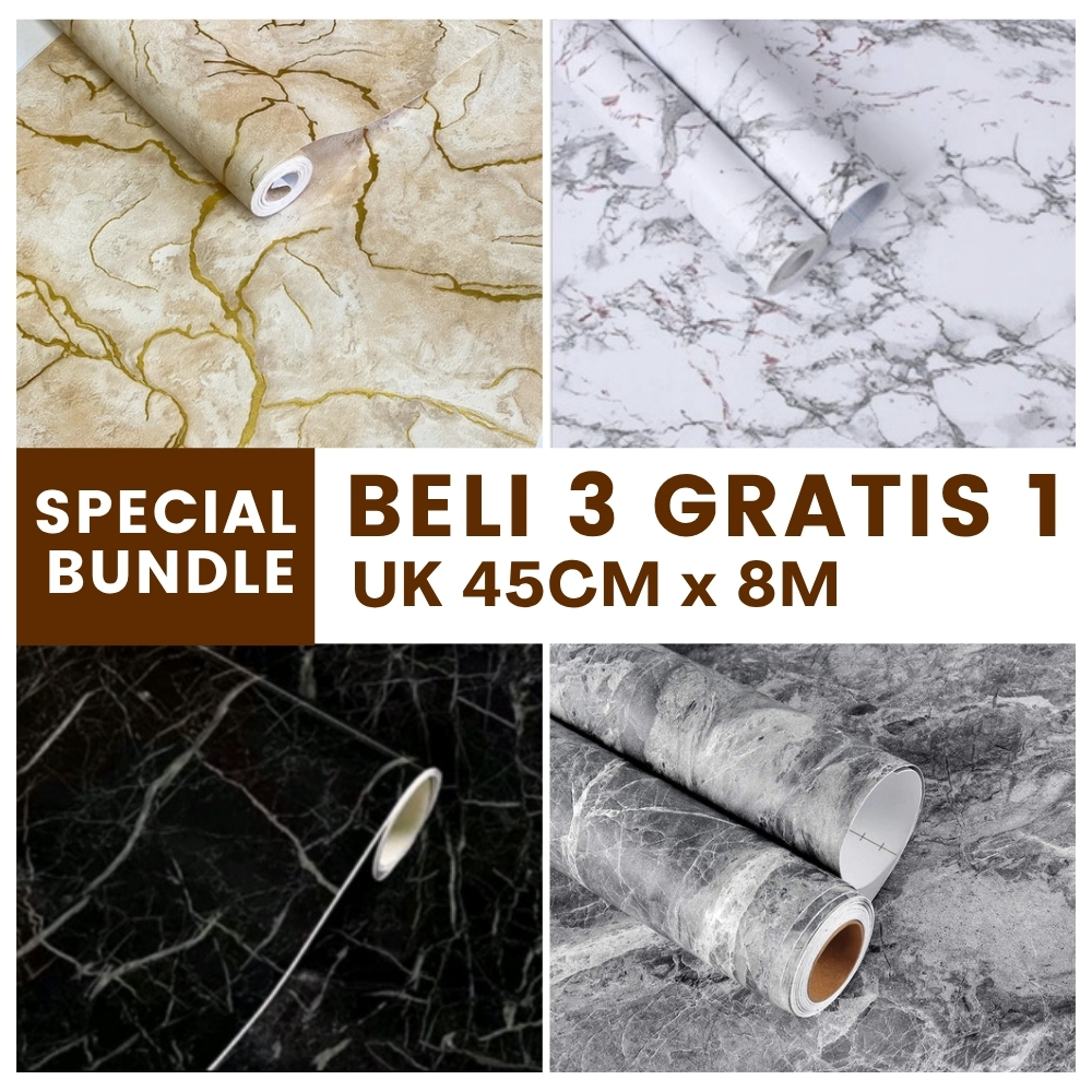 Stiker Wallpaper Dinding Motif Marmer Marble Putih Walpaper Marbel Dinding Dapur SPECIAL BUNDLE