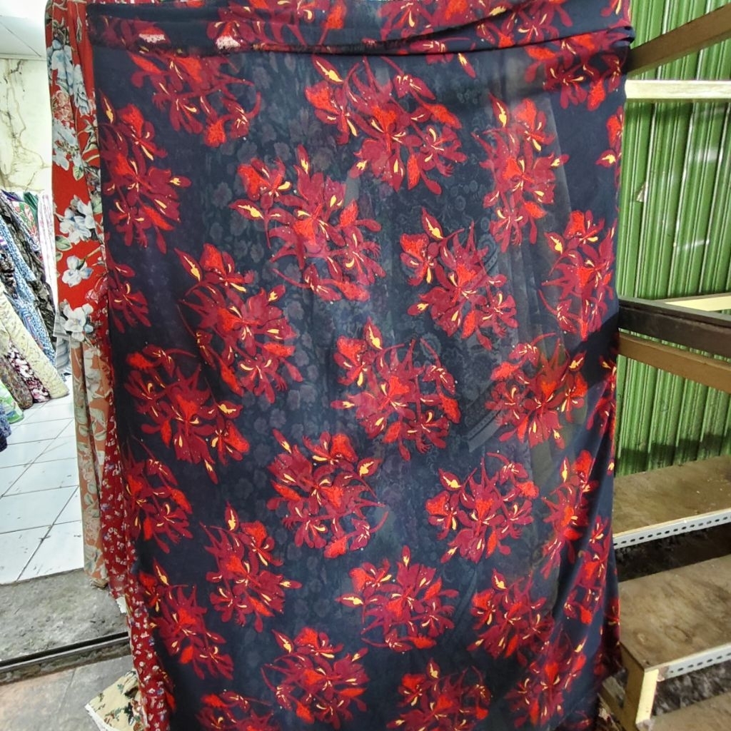 KAIN SIFON CERUTY PREMIUM MOTIF BUNGA BESAR - KAIN SIFON MOTIF KEMBANG BESAR  - BAHAN KAIN MOTIF BUN