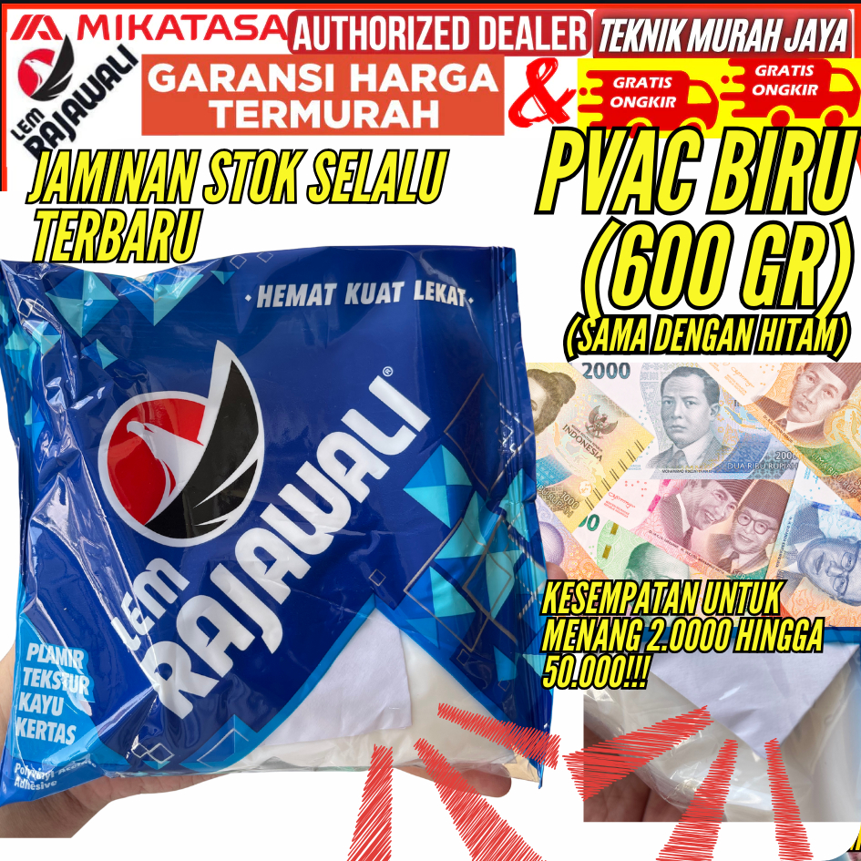 LEM RAJAWALI FOX PVAC BIRU Kantong Besar 600 Gram Putih Serbaguna Plamir ASLI PROMO BONUS HADIAH