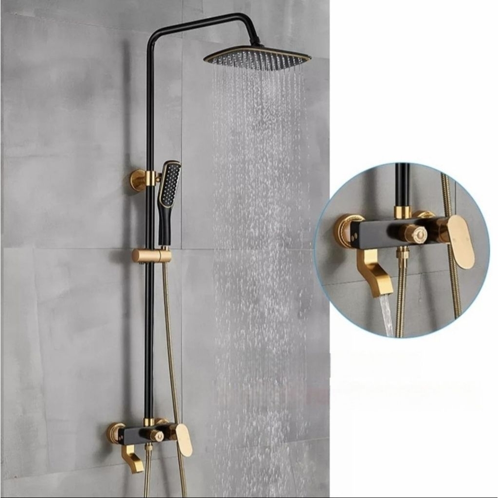 Shower Tiang Column Panas Dingin BLACK GOLD / Shower Set HITAM GOLD