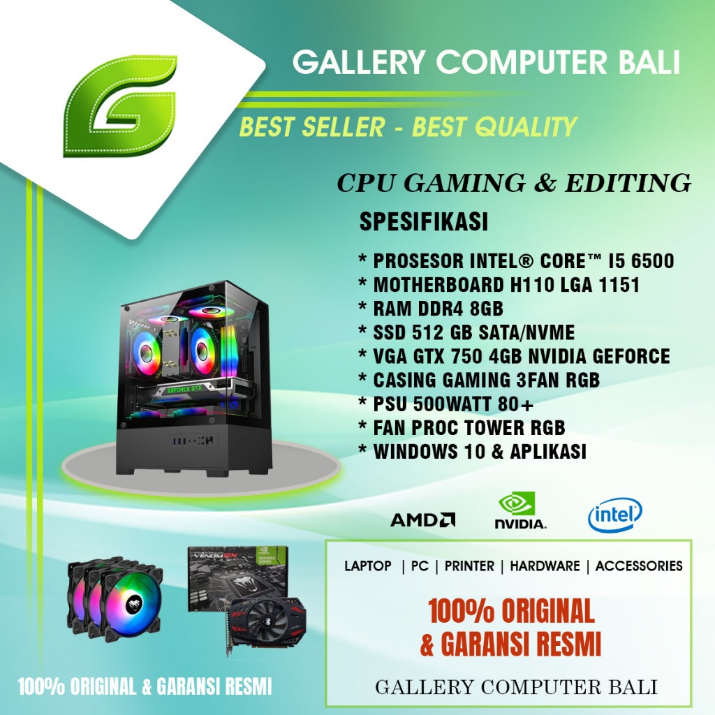 komputer pc gaming dan editing intel core i5 gen6-cpu only