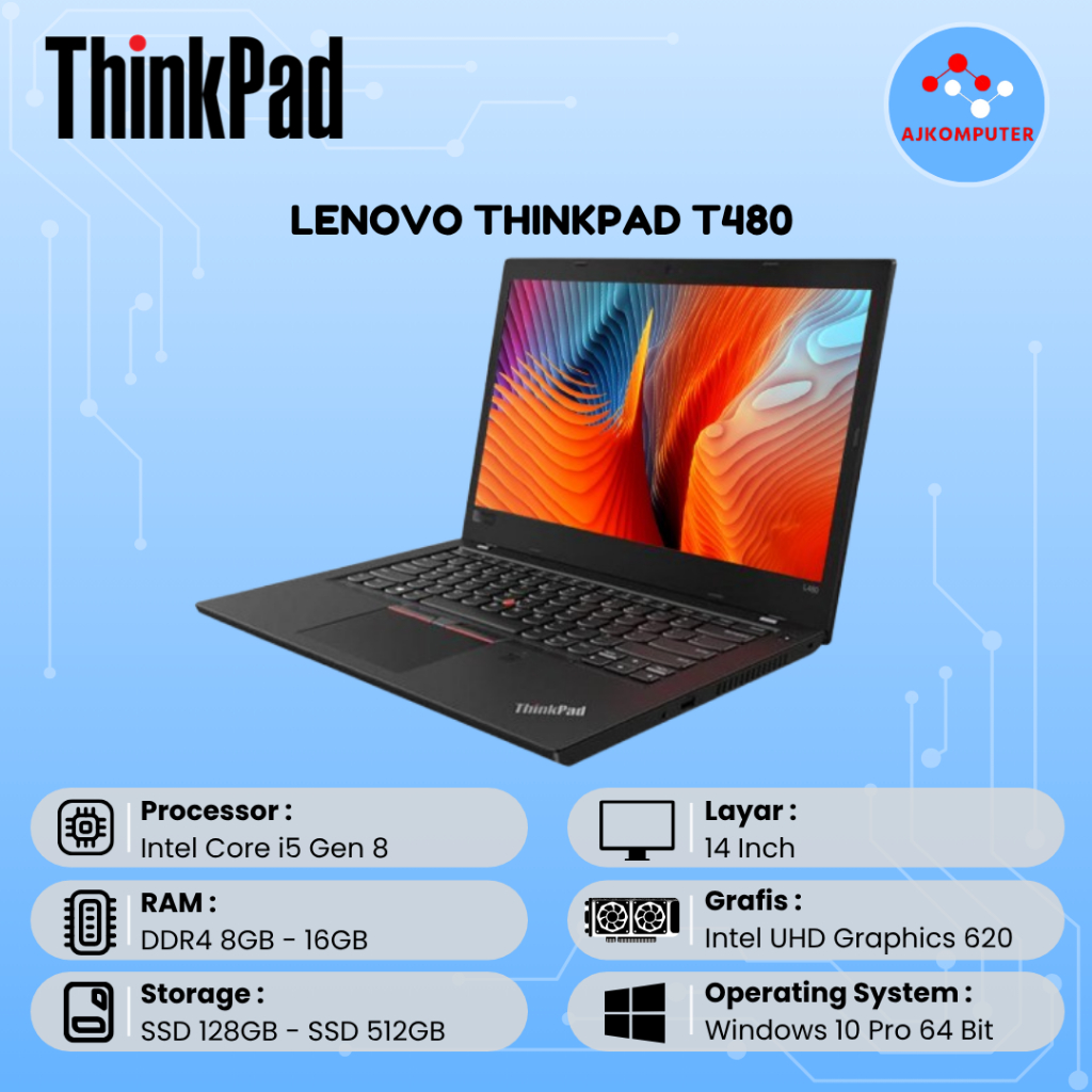 LAPTOP LENOVO THINKPAD T480 T480s T490 T490s CORE i5 / i7 ORIGINAL MURAH BERGARANSI