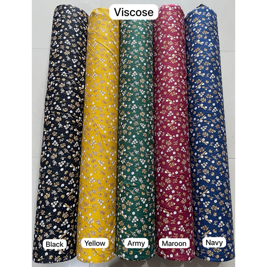 KAIN RAYON VISCOSE MOTIF DAUN BUNGA KECIL