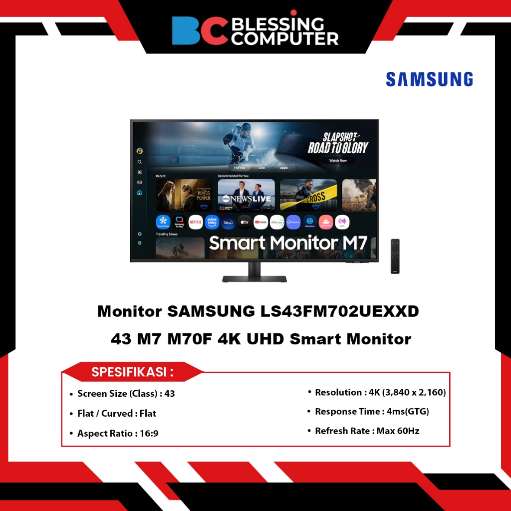 Monitor SAMSUNG LS43FM702UEXXD 43 M7 M70F 4K UHD Smart Monitor