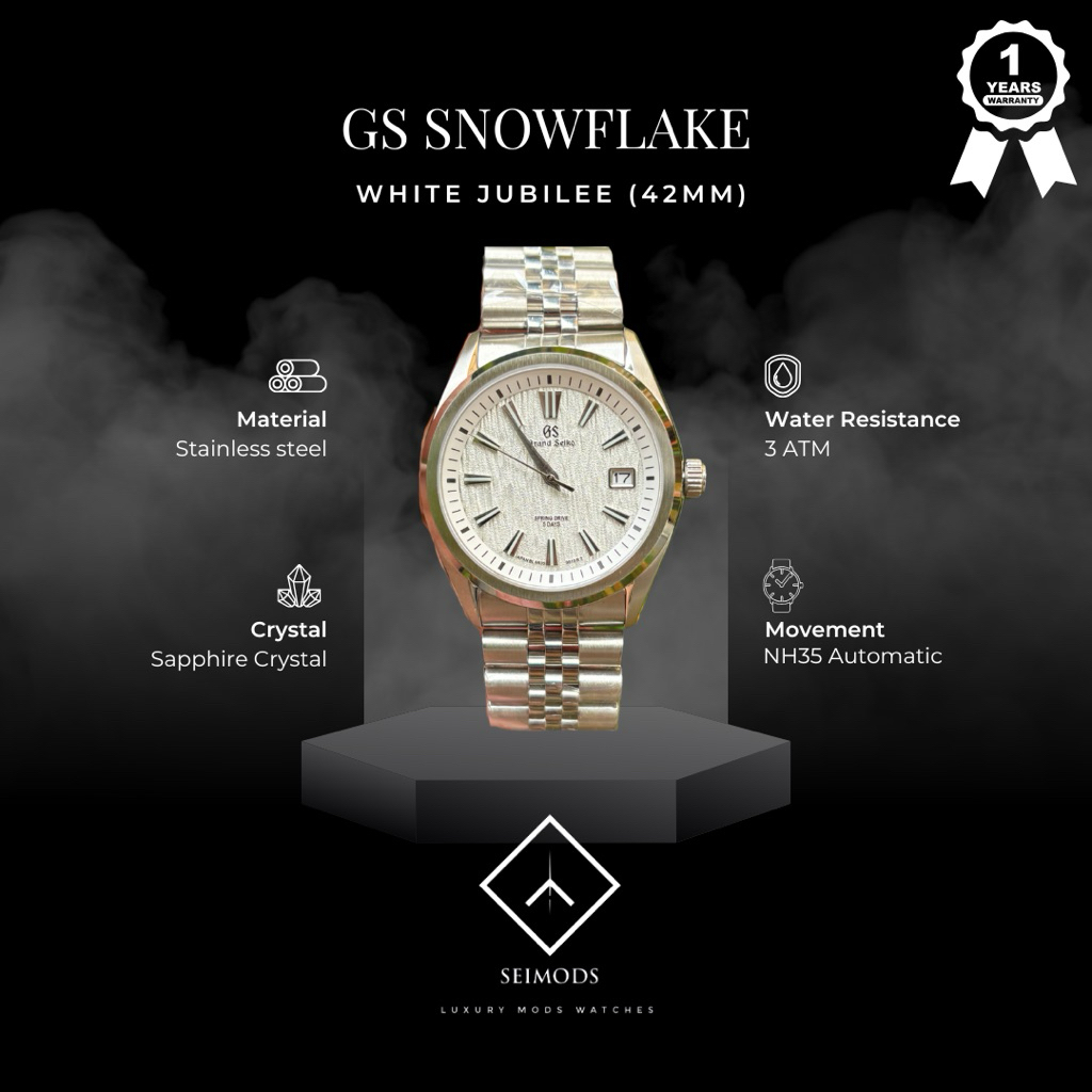Jam Tangan GS Grand Seiko Mod Snowflake White Birch NH35 Automatic Watch