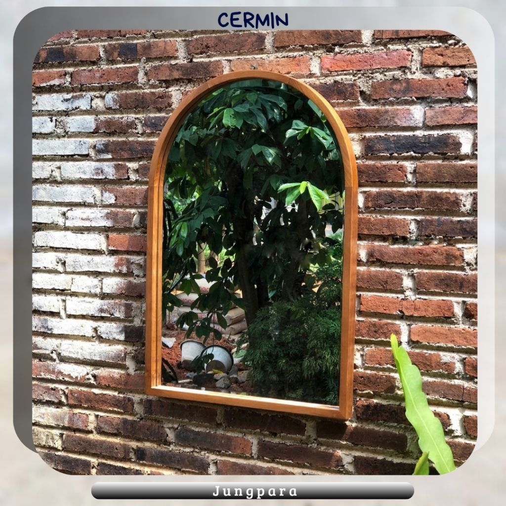 Cermin dinding bingkai kaca cermin kayu jati