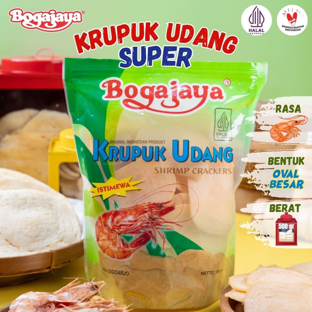 KERUPUK UDANG / KERUPUK UDANG HIJAU KHAS SURABAYA BOGAJAYA OVAL KECIL 500 GRAM